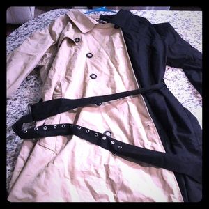 Tan and black trench coat